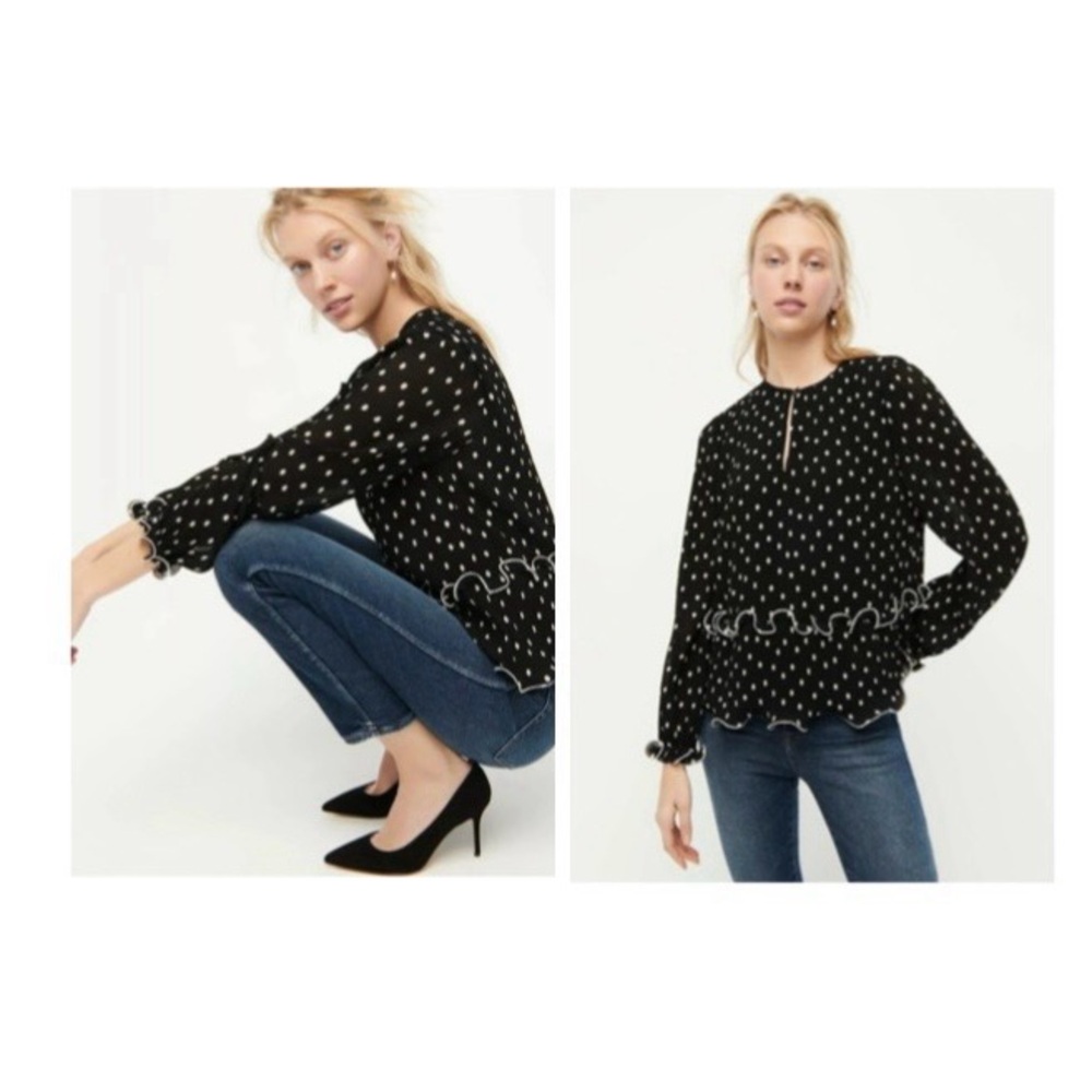 J. Crew women’s Ruffle-trim peplum polkadot top.  Size S. NWT